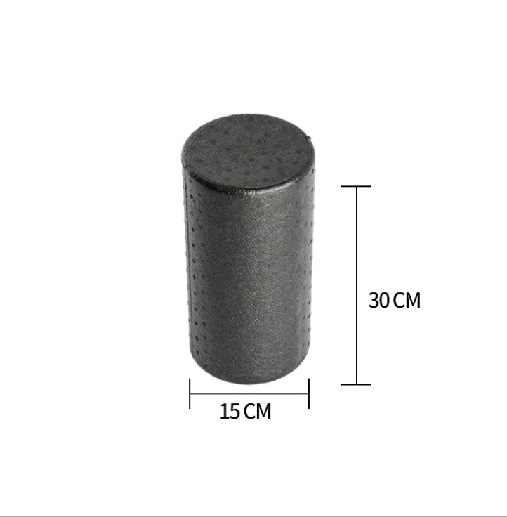 Yoga Foam Roller - Fitness Equipment dimensions showing 30 cm height and 15 cm diameter for effective muscle relief.