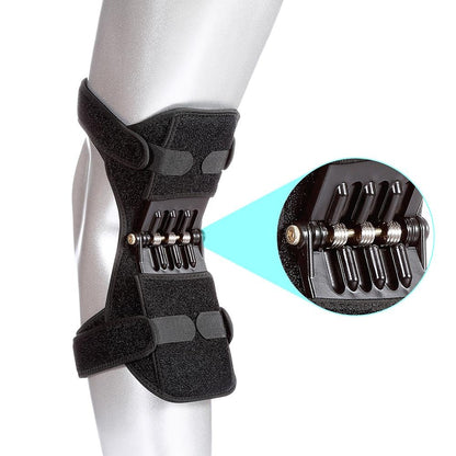 PowerLift Knee Support Pads on a metallic leg, showcasing shock-absorbing features for better knee support.