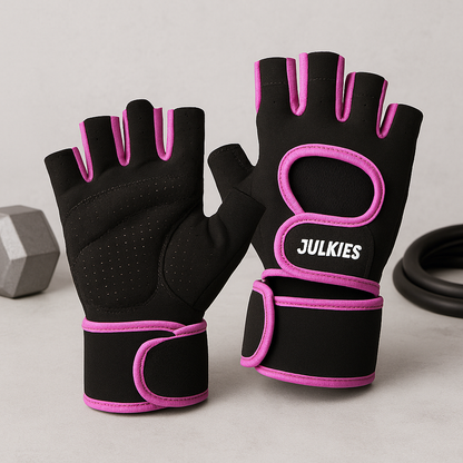 Anti-Slip Half Finger Gym Gloves featuring a sleek design with pink accents, perfect for enhancing grip during workouts.