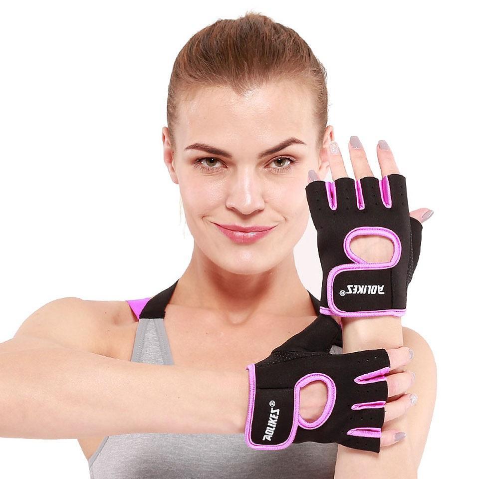 Anti-Slip Half Finger Gym Gloves displayed by a model, showcasing grip and comfort for workouts.