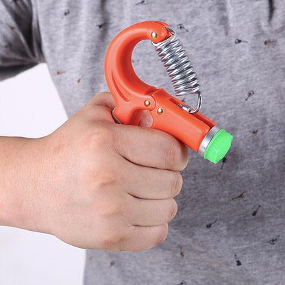 Adjustable Hand Gripper Tool held in a hand showcasing its ergonomic design for grip strength training.