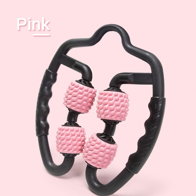 U-Shape 360 degree massage roller in pink for full body relief and muscle relaxation.