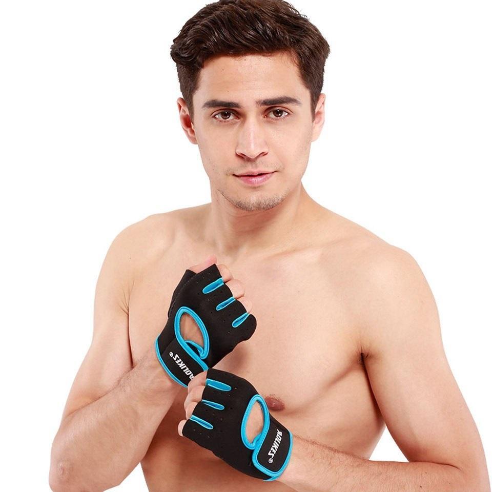 Anti-Slip Half Finger Gym Gloves displayed on a man, designed for better grip and comfort during workouts.