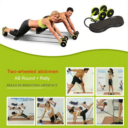 Couple using the ab roller wheel workout for core and full body exercises.