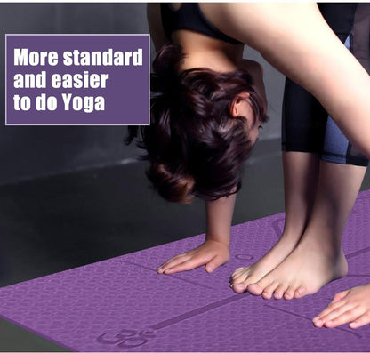 Non-Slip Yoga Mat with Alignment Lines showcasing technique improvement in yoga poses.