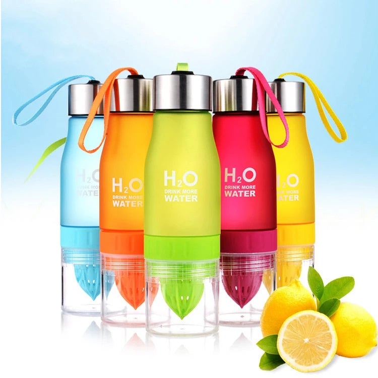 H²O Fruit Infuser Water Bottle in vibrant colors for flavorful hydration and active lifestyle.