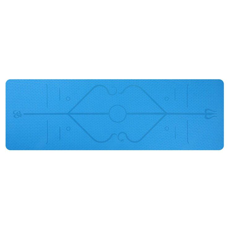 Non-Slip Yoga Mat with Alignment Lines in vibrant blue color, featuring alignment guide marks for enhanced practice.