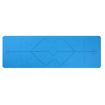 Non-Slip Yoga Mat with Alignment Lines in vibrant blue color, featuring alignment guide marks for enhanced practice.