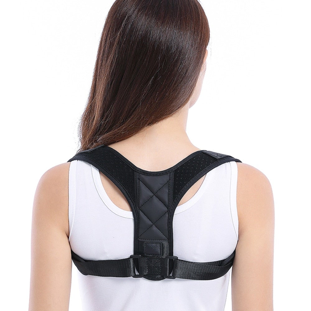 Adjustable Back Posture Corrector Belt worn by a woman, showcasing the dual-strap design for back support.