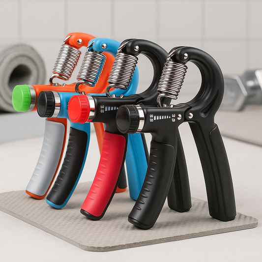Adjustable Hand Gripper Tool collection featuring various resistance settings for grip strength training.