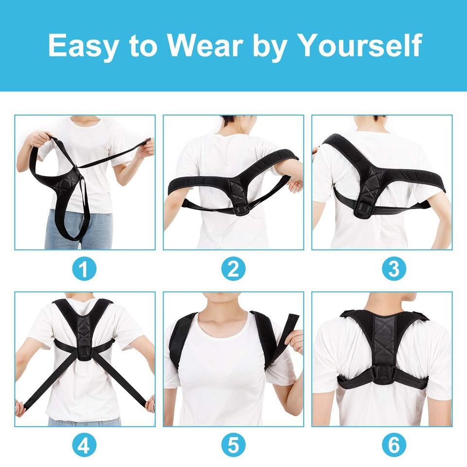 Step-by-step guide to wearing the Adjustable Back Posture Corrector Belt easily by yourself.