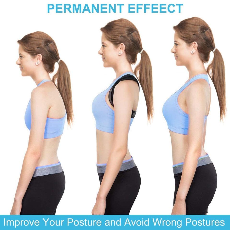 Image showing the impact of an Adjustable Back Posture Corrector Belt on improving posture with three side profiles.