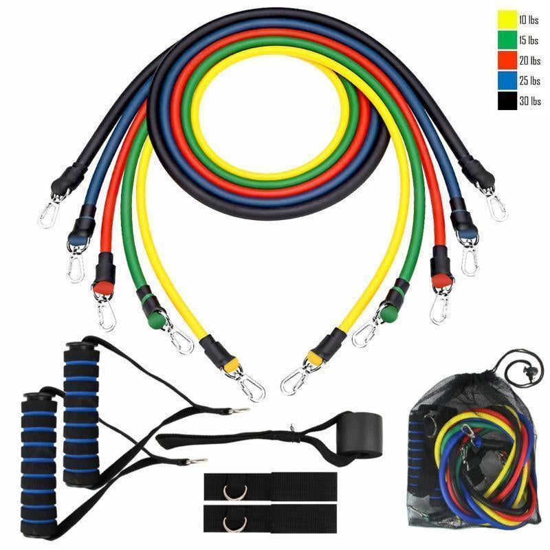 11-Piece Resistance Band Workout Set including colorful resistance bands and accessories for effective workouts at home.
