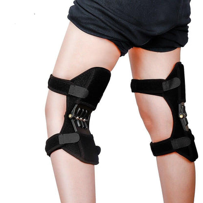 PowerLift Knee Support Pads worn on legs for knee support and pressure reduction.