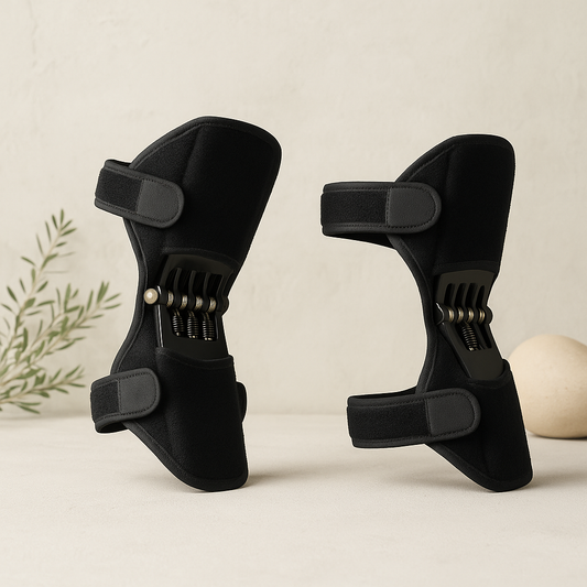 PowerLift Knee Support Pads designed for comfort and support with adjustable features and shock-absorbing technology.