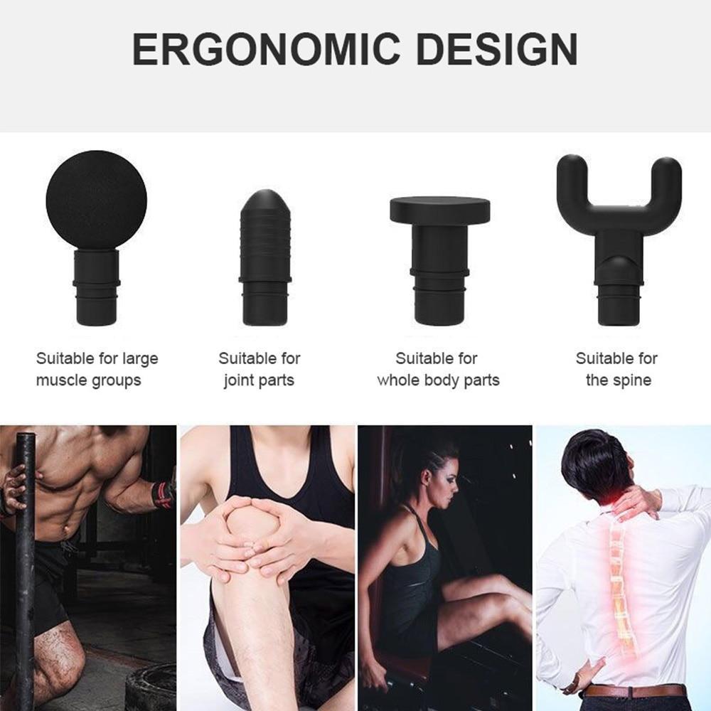 Image showcasing the ergonomic design attachments for the Power Pulse Massage Gun, suitable for various muscle groups.