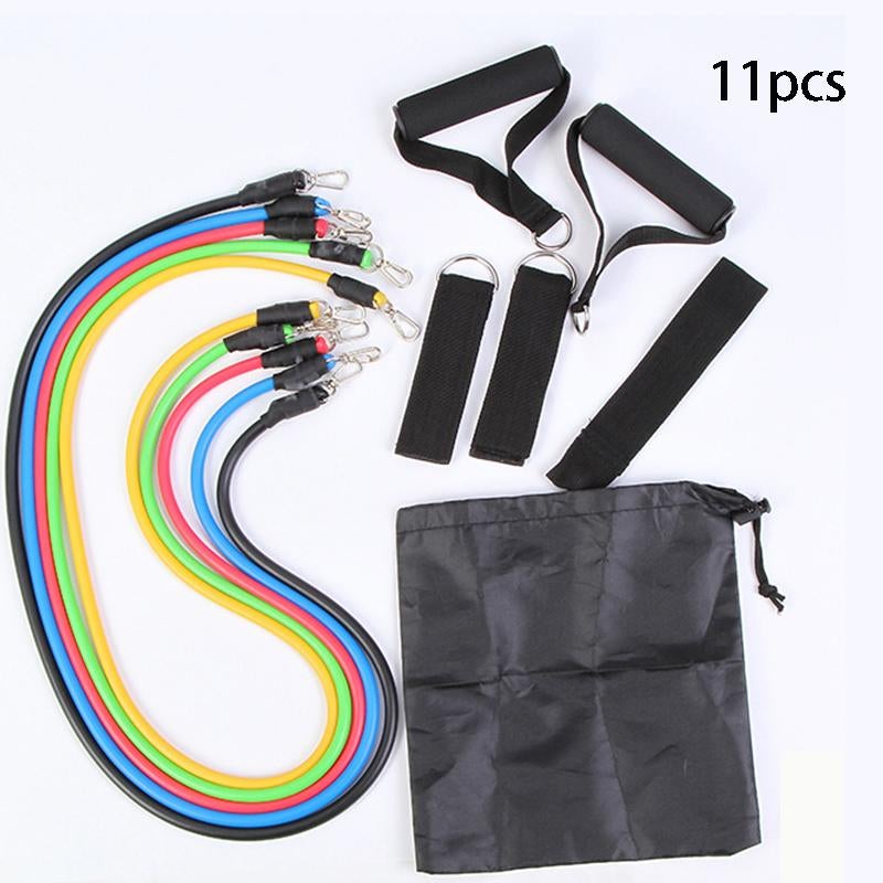 11-Piece Resistance Band Workout Set with colorful resistance bands and accessories for home fitness.