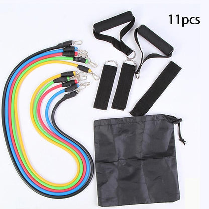 11-Piece Resistance Band Workout Set with colorful resistance bands and accessories for home fitness.