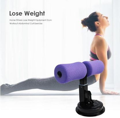 Sit-Up Suction Bar for Core Training with a model performing exercises at home.