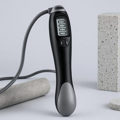 Smart cordless jump rope with digital display and ergonomic design for effective fitness training.