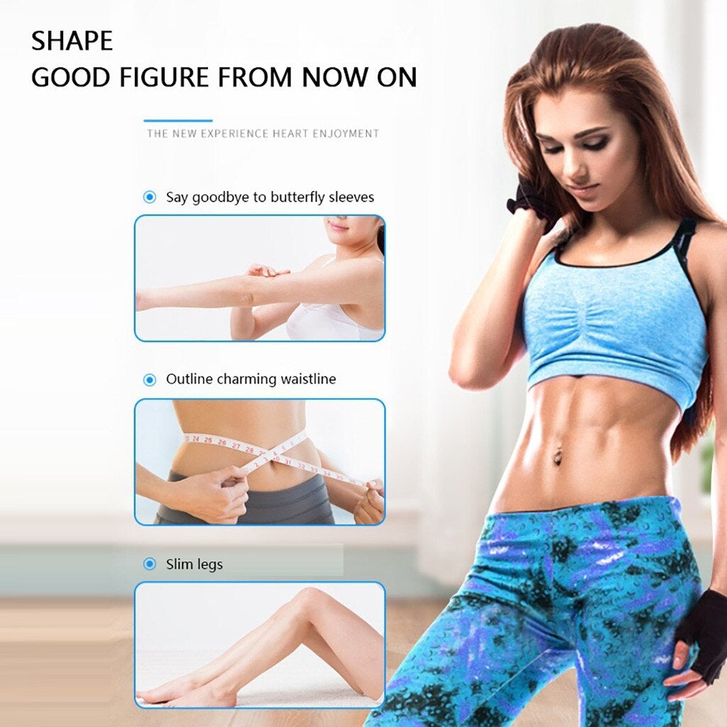 Image showcasing a fitness model highlighting body transformation features: toned arms, slim waist, and legs.