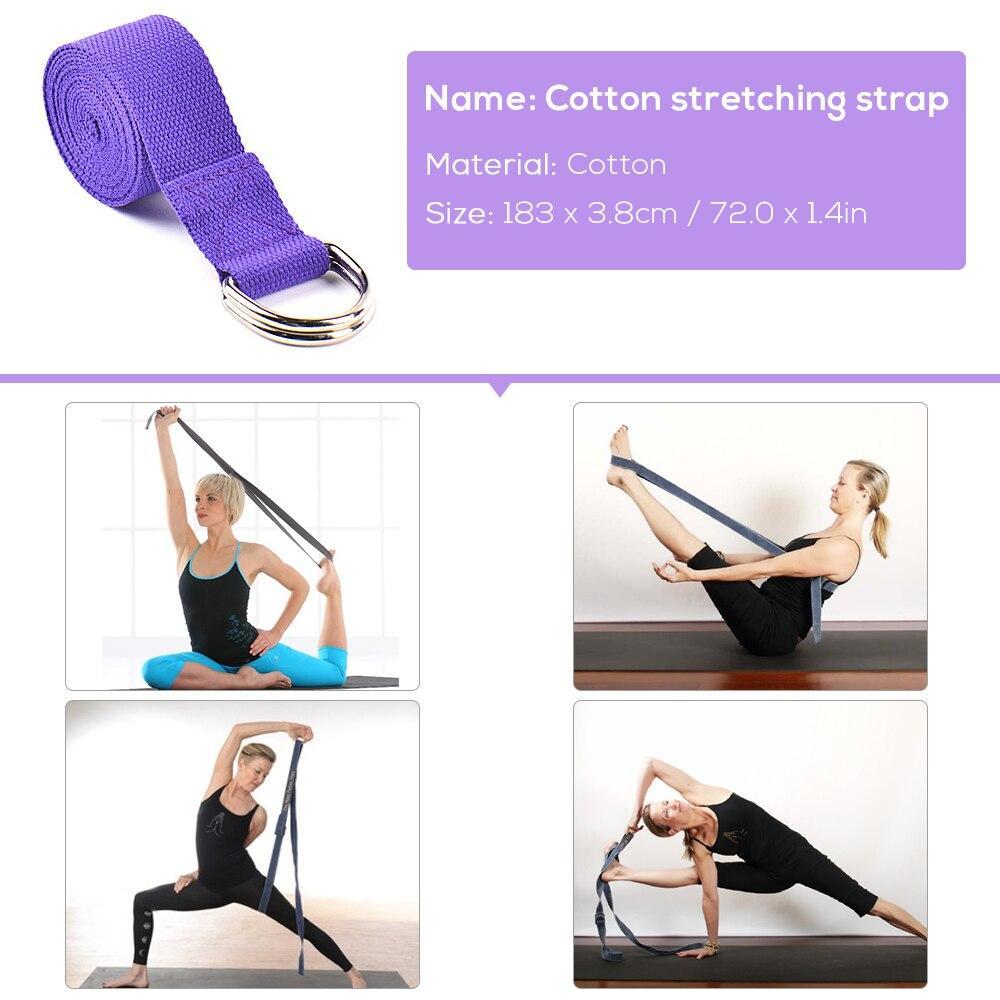5-Piece Yoga Ball & Block Set with a purple cotton stretching strap for flexibility and strength training.