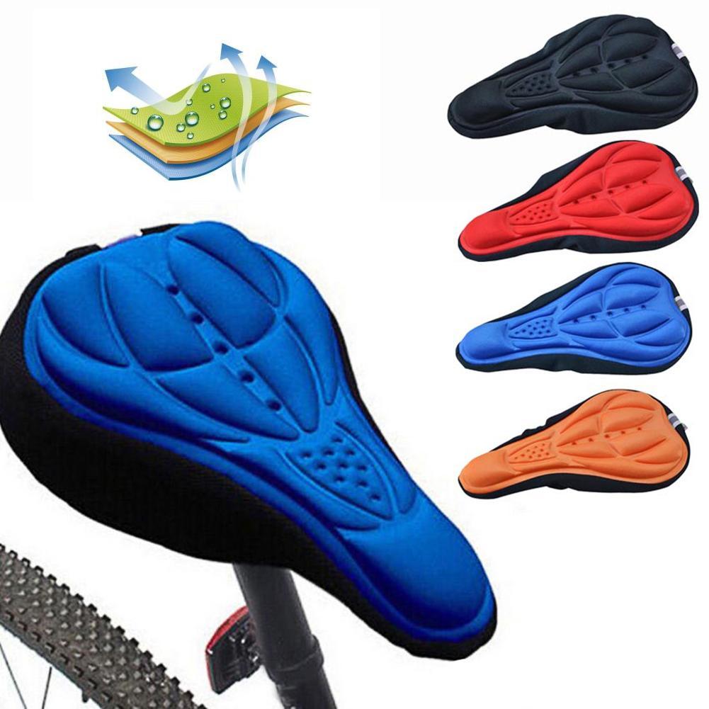 3D Gel Bike Seat Cushion Cover in blue, red, black, and orange colors, featuring a soft, durable design for comfort.