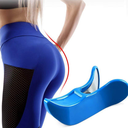 Hip & Buttock Muscle Trainer beside a woman in blue leggings showcasing defined curves.