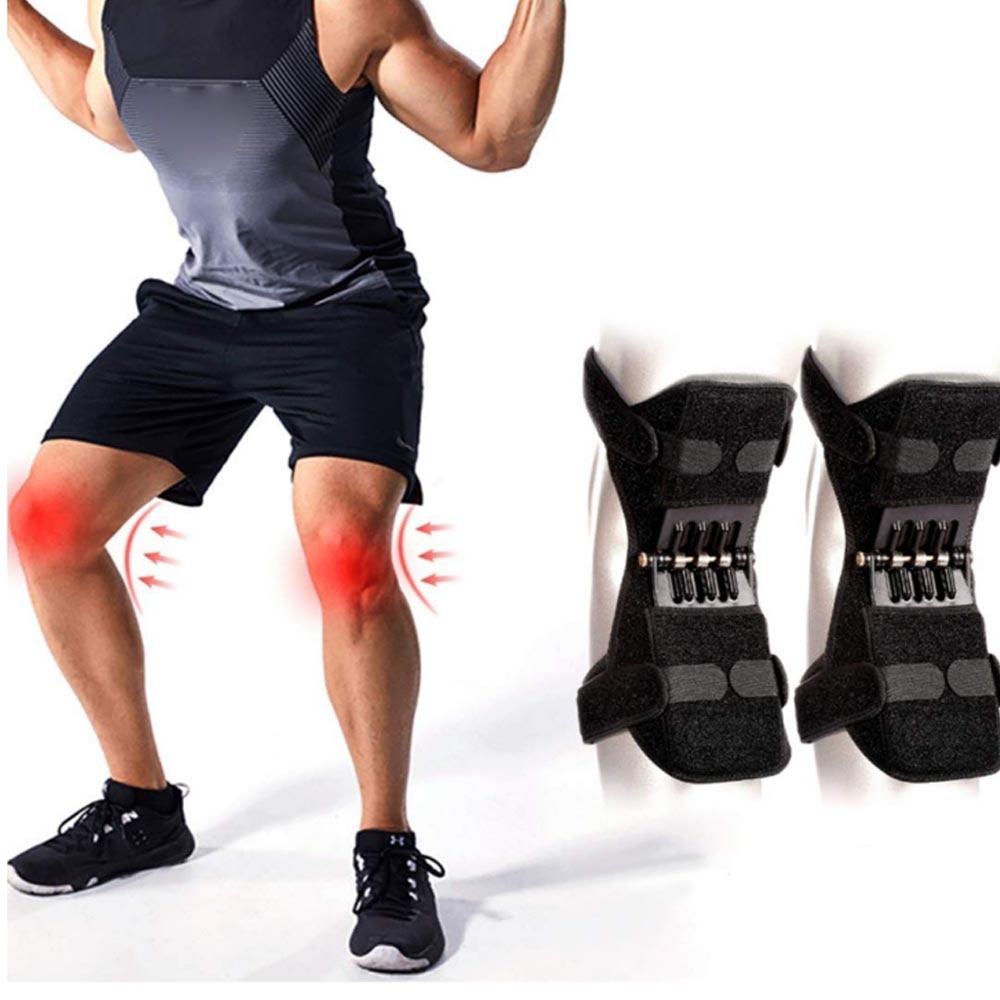 Man demonstrating PowerLift Knee Support Pads while exercising, showing reduced knee pressure with visible discomfort signs.