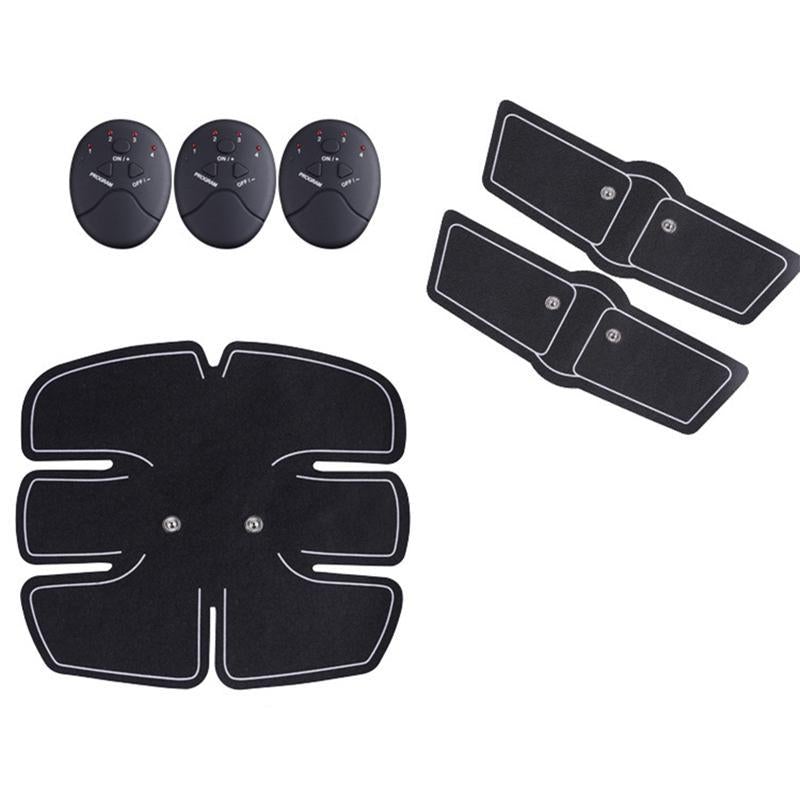 EMS Abdominal Muscle Stimulator parts including electrodes and controllers for strengthening abs without gym time.