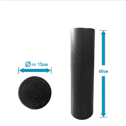 Yoga Foam Roller - Fitness Equipment dimensions, 60cm tall and 15cm diameter, ideal for muscle relief and flexibility.