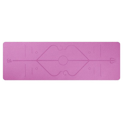Non-Slip Yoga Mat with Alignment Lines in pink featuring guiding marks for yoga practice.